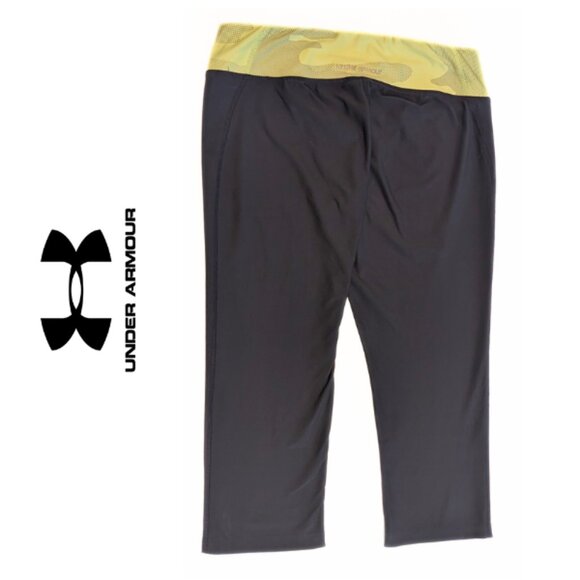 Under Armour 3/4 Length Cropped Capri Stretch Leggings, Gray & Yellow, S… - Picture 2 of 3
